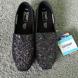 TOMS Women Alpargata Black Glitter shoes